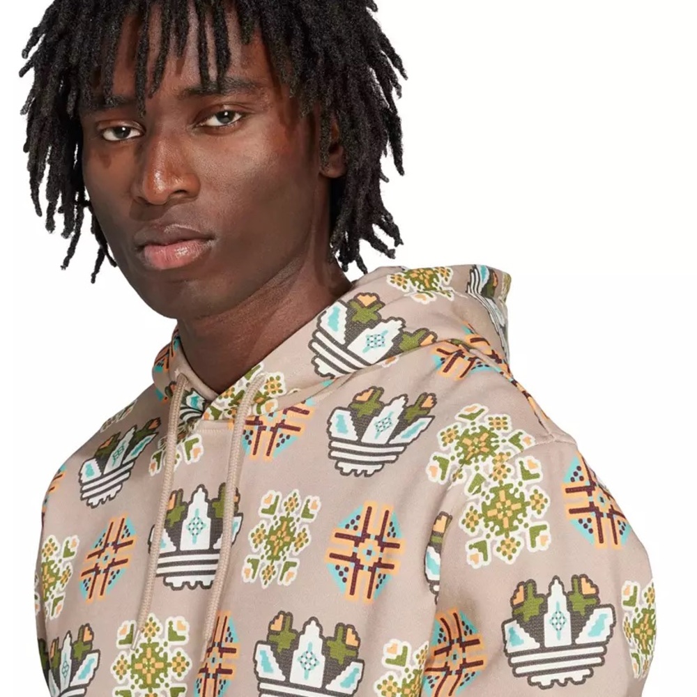 NWT adidas Men's Tile Print Hoodie | Trace Khaki | Size S - Picture 3 of 7